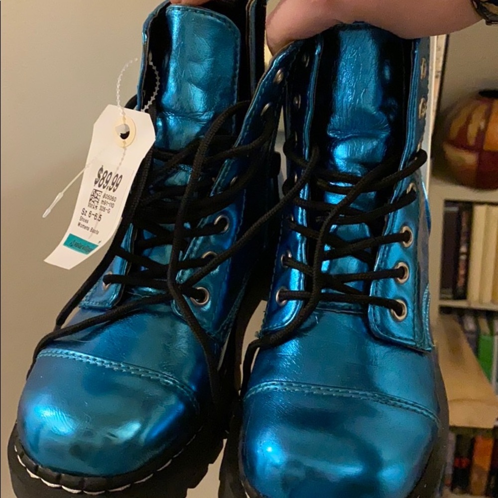 Metallic Blue Combat Boots
